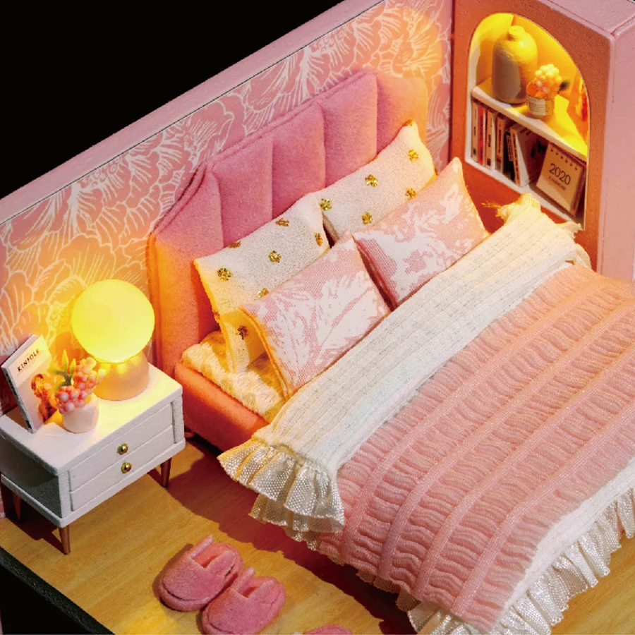 Baby House Mini Miniature Doll House DIY Small House Kit Production Room Princess Toys, Home Bedroom Decoration with Furniture W
