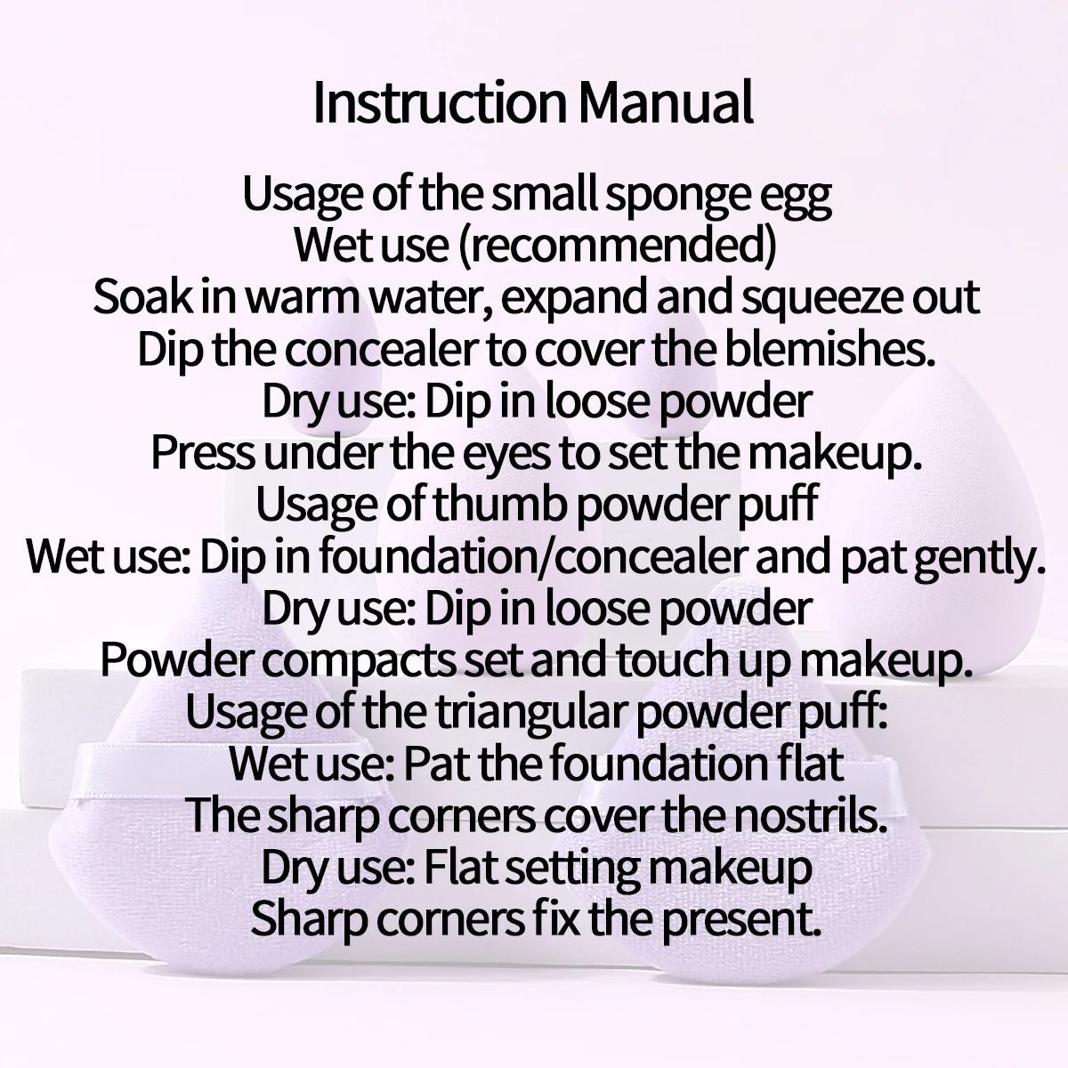 Juego de esponjas de maquillaje moradas de 6 uds, huevos de esponja de tamaño de alta resistencia y esponjoso de polvo suave en forma de abanico, herramientas profesionales de maquillaje facial