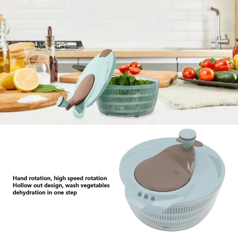 Blue Salad Spinner, Plastic Vegetable Washer & Colander, Fruit Dehydrator Drain Basket for Fitness Meal Prep - view 6