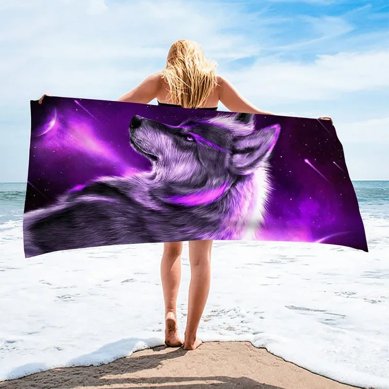 Wildtier Wolf Mond drucken Strand tücher für erwachsene Kinder schnell trocknende Badet uch große Sport Tiere Handtücher Surf Camping Decke