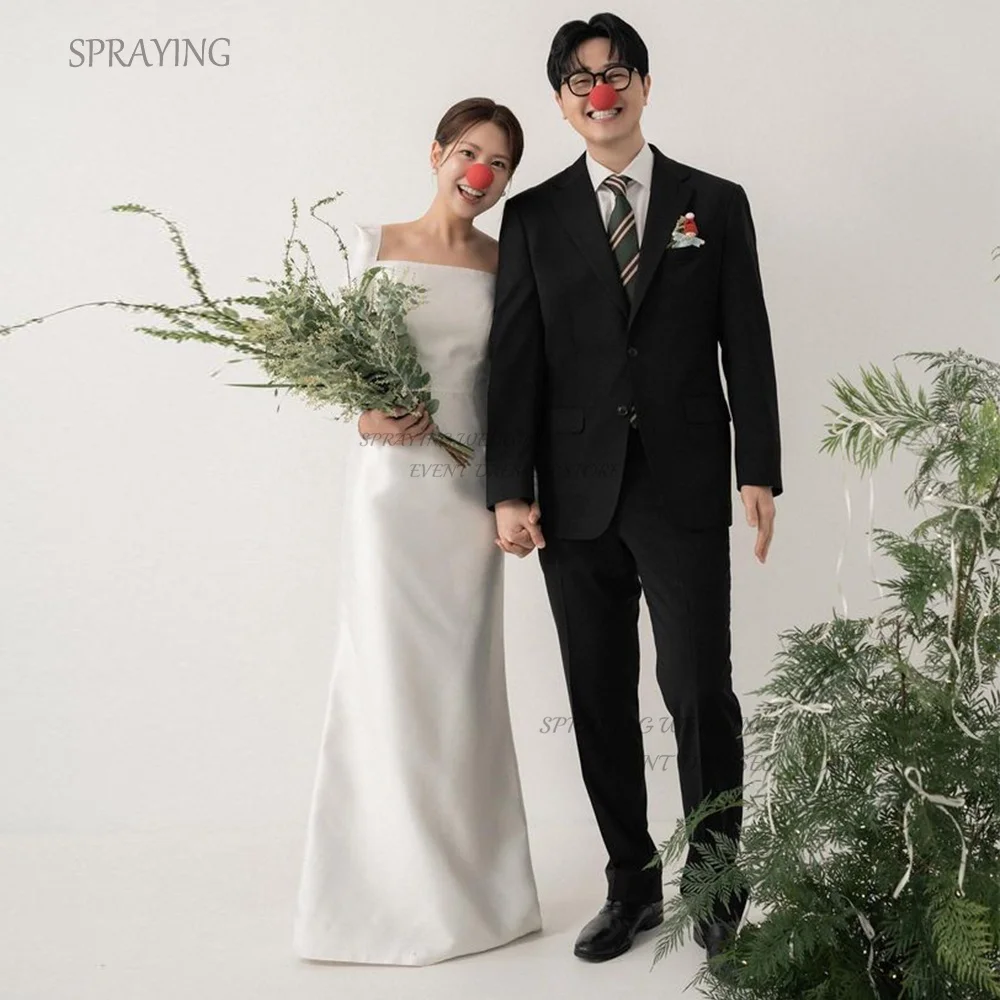 SPRAYING-vestidos de novia elegantes de satén, sesión de fotos de Corea, cuello cuadrado, mangas completas, vestido de novia sencillo, personalizado 2025