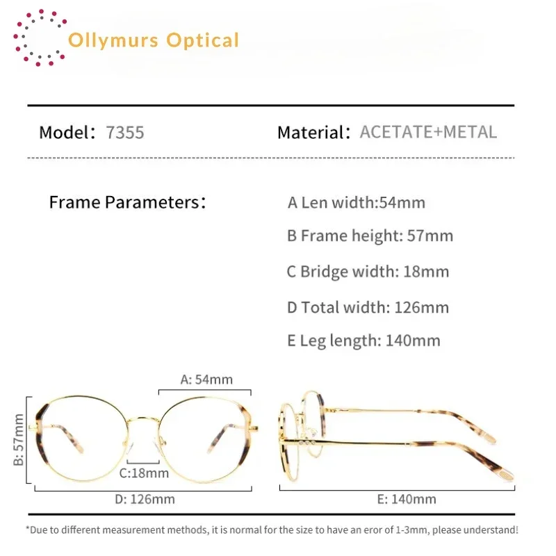 

XUKA Lady Round Glasses Frame High Quality Myopia Metal Acetate Women Reading Hyperopia Retro Prescription Eyeglasses SR7355