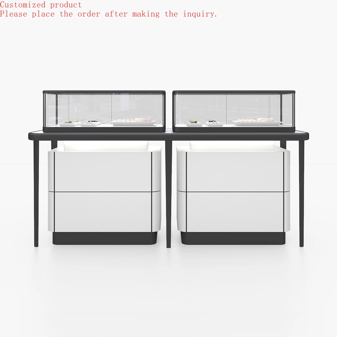 

Custom.Fashion Direct Sell Mall Metal Paint Black Custom Shop Glass Luxury Jewelry showcase Display Cabinet with Light