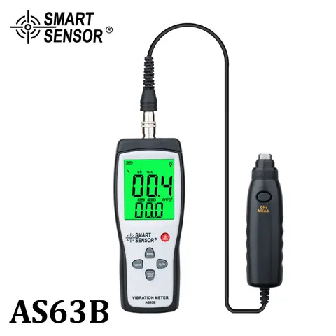 Handheld Digital Vibration Meter 10HZ-1KHZ 0.1-199.9m/s Smart Sensor AS63B Professional Vibrator Tester for Equipment Monitoring