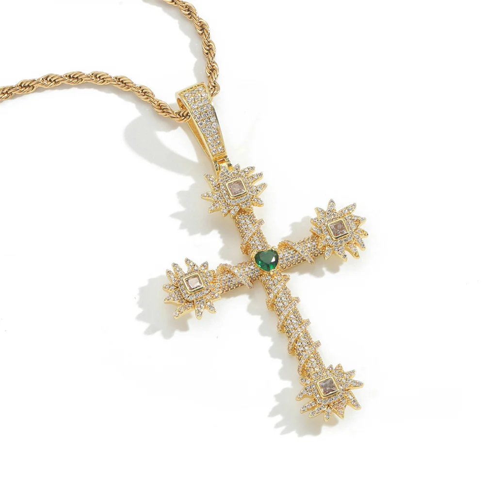 

Trendy Love Cross Pendant Hip Hop Necklace Micro Pave Zircon Mens Jewelry