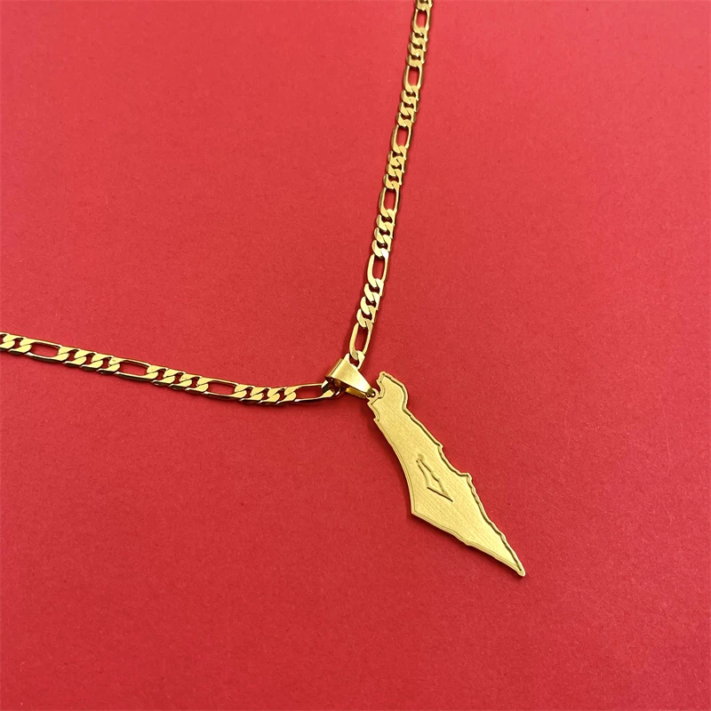 Cross border minimalist Palestinian silhouette necklace, three-dimensional carving, miniature map, Garo chain, ethnic style jewe