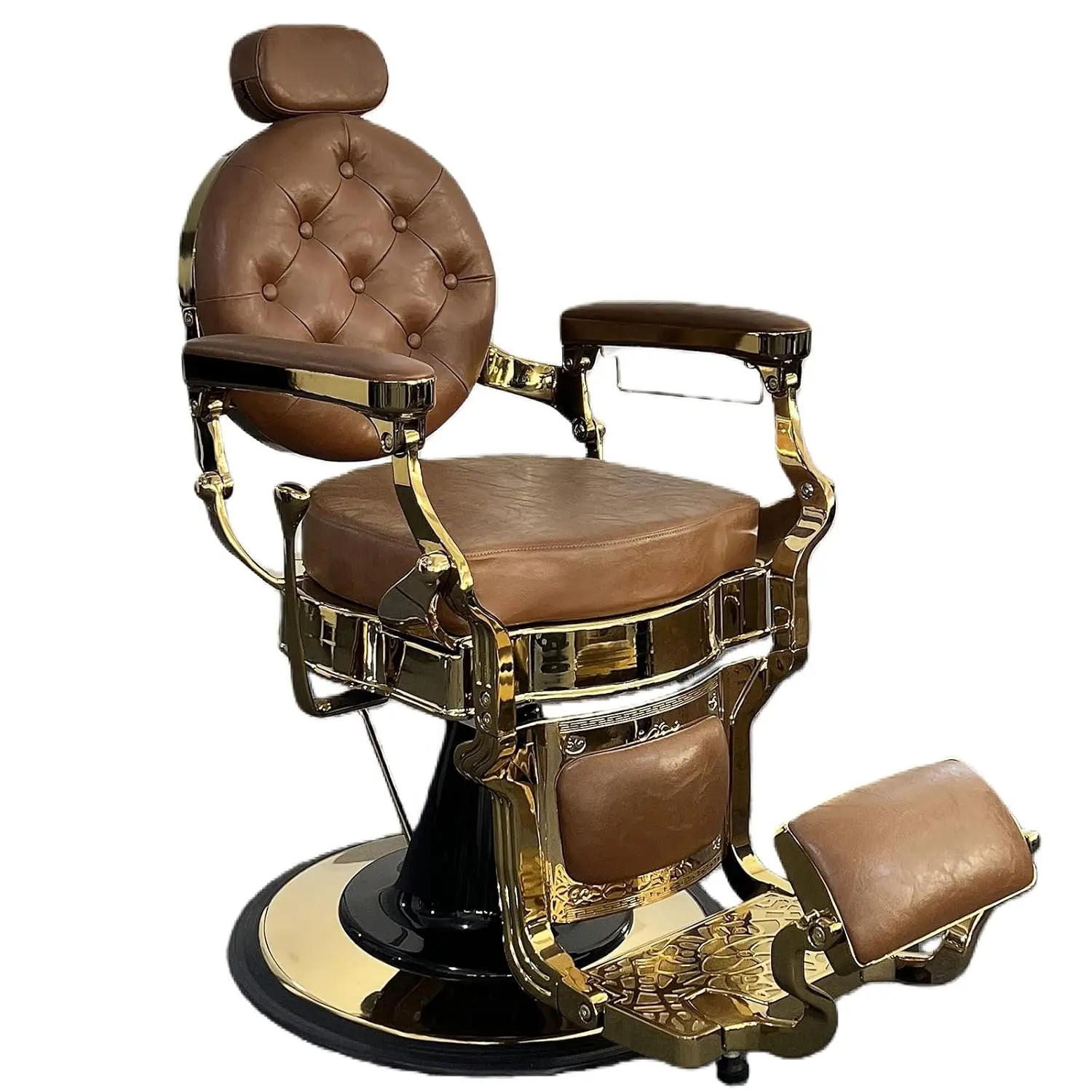 Cadeira de Barbeiro Vintage Reforçada – Reclinação Hidráulica, Altura Ajustável, 360° °   Cadeira Giratória com Apoio de Cabeça e Apoio para os Pés, 700lbs, Personalizada