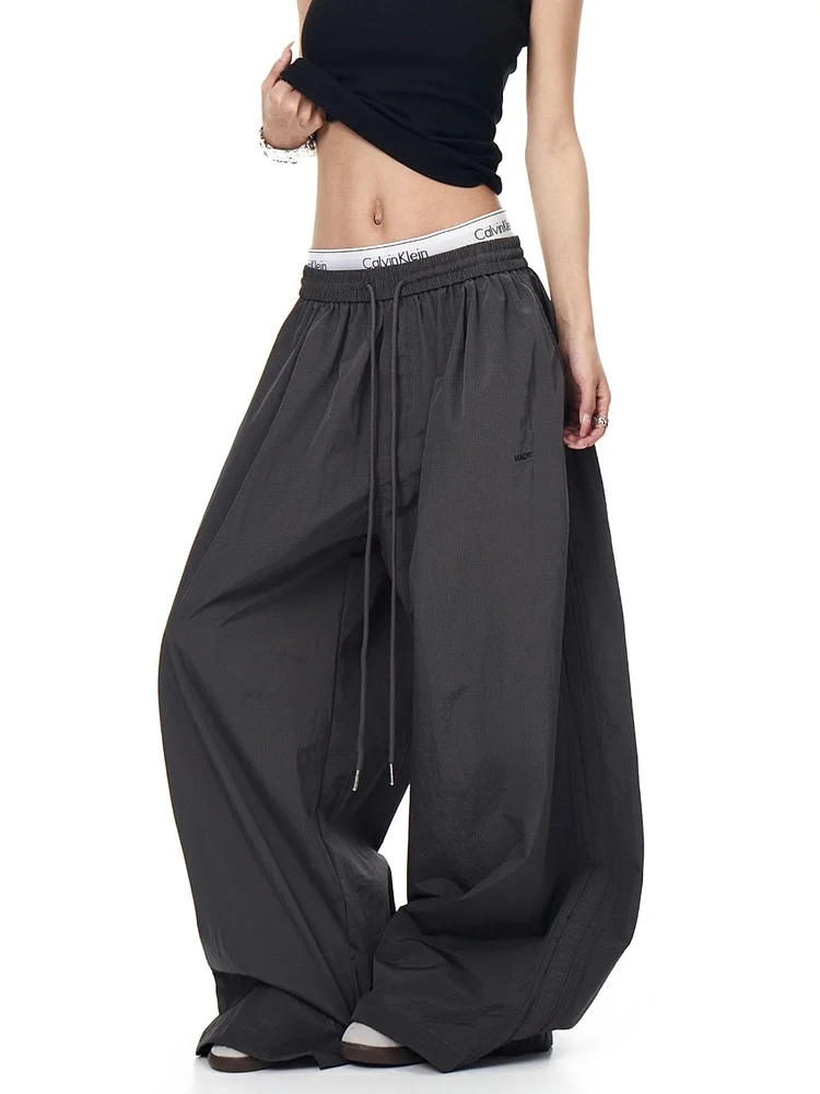 

Повседневные свободные брюки прямого кроя для мужчин и женщин, с завязками, универсальные, в стиле High Street, широкие штанины, молодежный стиль