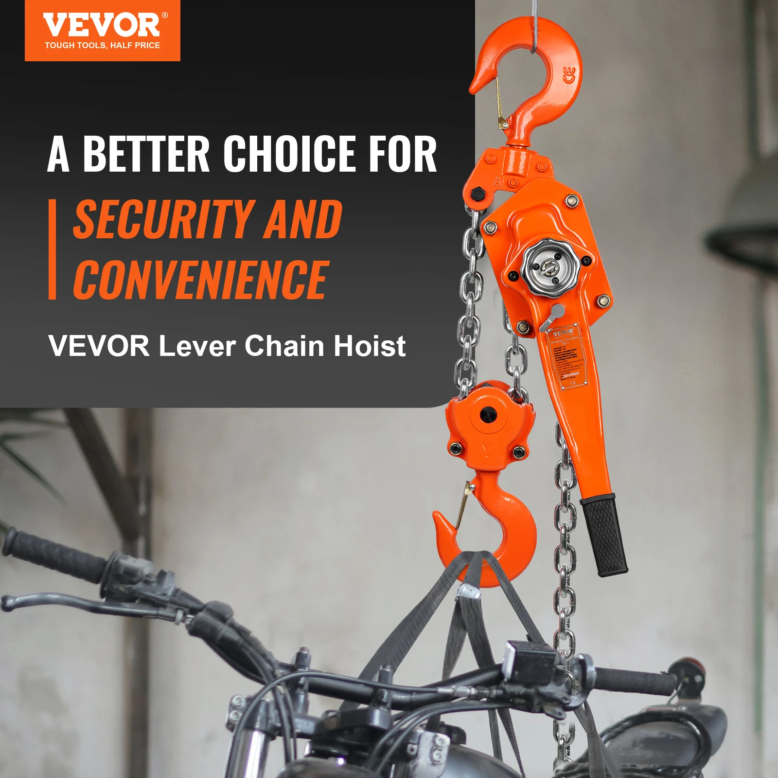 VEVOR Manual Lever Chain Hoist G80 Galvanized Carbon Steel with Weston Double-Pawl Brake Auto Chain Leading & 360° Rotation Hook