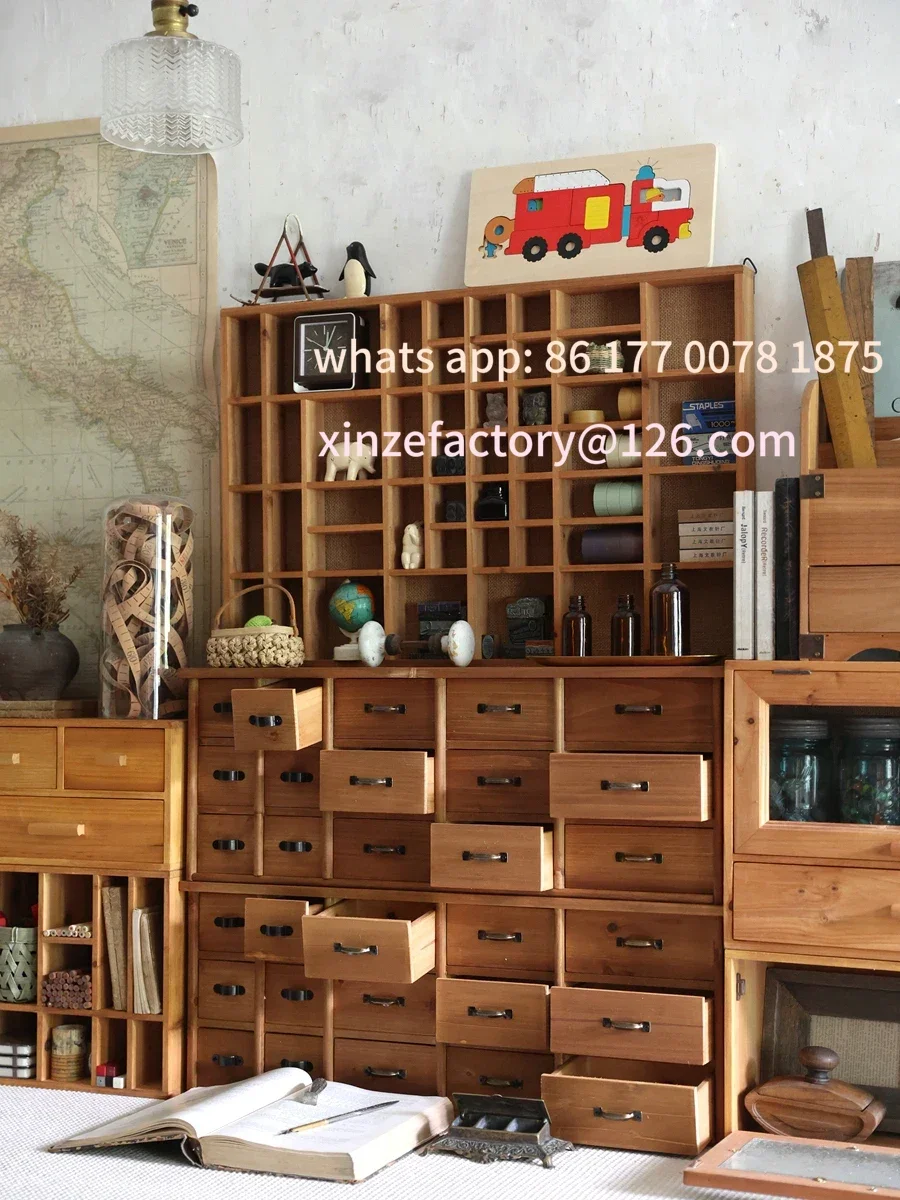 Customizable American Country Style Old Log Drawer Storage Cabinet Retro Rack Classification Desktop Storage