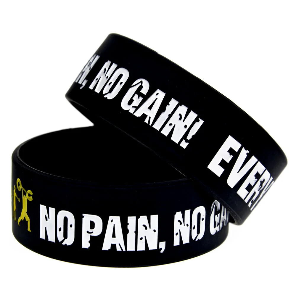 25 Stück Everybody Fit Silikonarmband „No Pain No Gain“ – inspirierendes Armband, 2,5 cm breit, schwarz und pink. – Detail 6