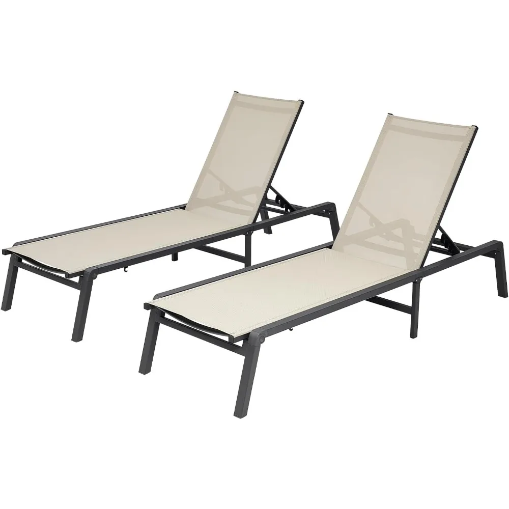 

outdoor chaise lounge chair set of 2, 400 lbs weight capacity, foldable sun tanning chair, 5 adjustable positions, easy assembl