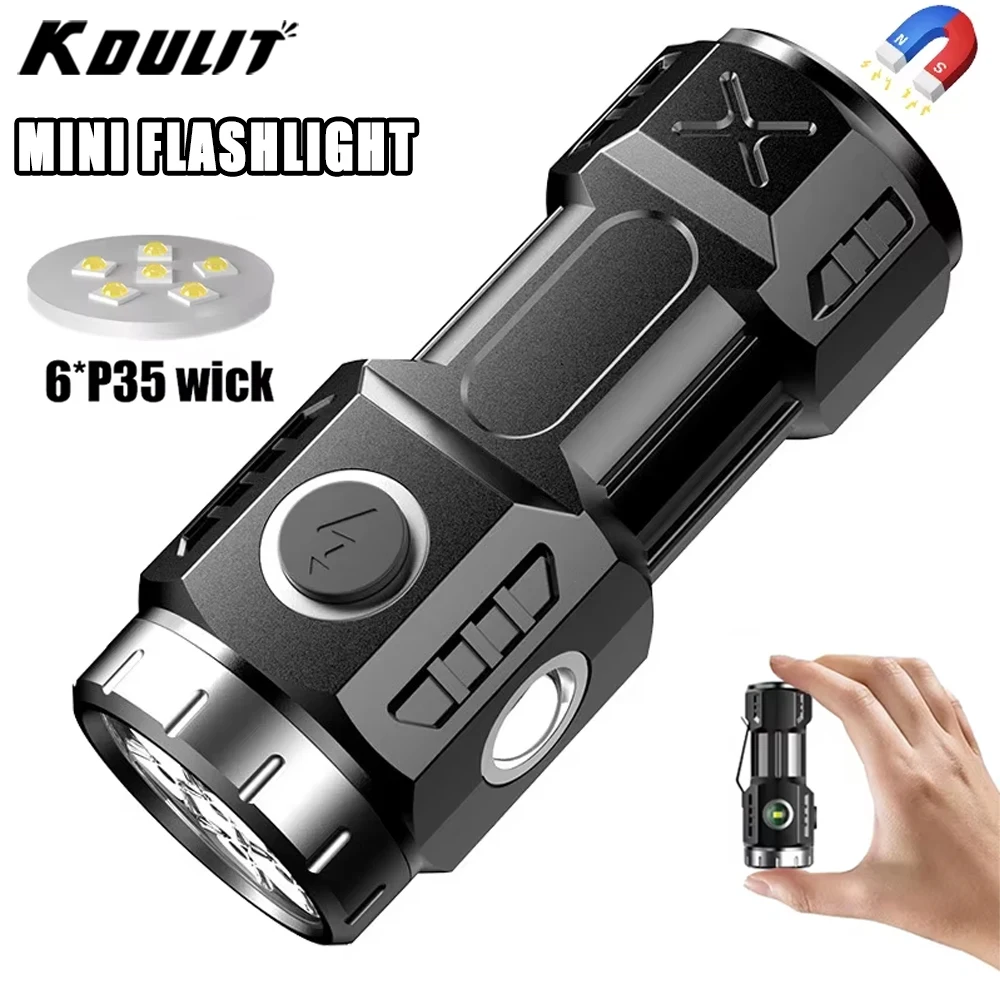 KDULIT-Lampe de poche LED aste par USB, 6 * P35, renard, super lumineux, étanche avec clip de capuchon, extérieur, camping, lanterne d'urgence