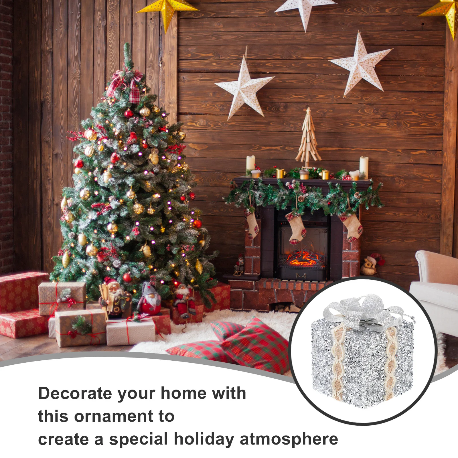 

3Pcs Christmas Hanging Gift Box Delicate Lace Xmas Tree Ornaments Christmas Decor Party Photo Prop Festive Decorations