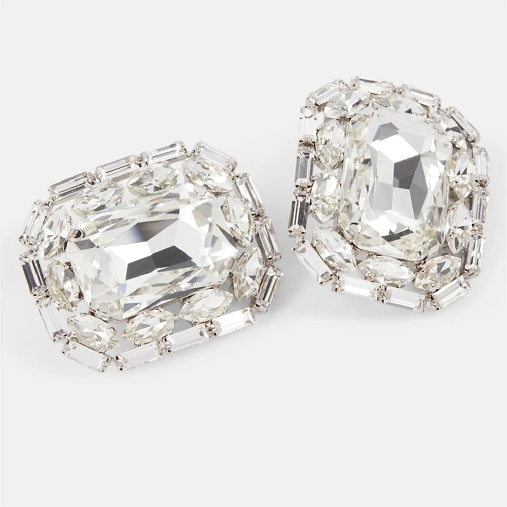 2023 Elegant Imitation Gemstone Crystal Big Square Ear Stud Earrings for Women Wedding Earrings Bridal Jewelry Accessories