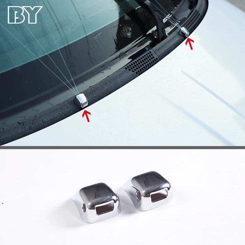 

ABS Bright Silver Front Windscreen Windshield Washer Head Water Spray Nozzle Wiper Water-jet Cover Trim For Fiat 500 2010-2022