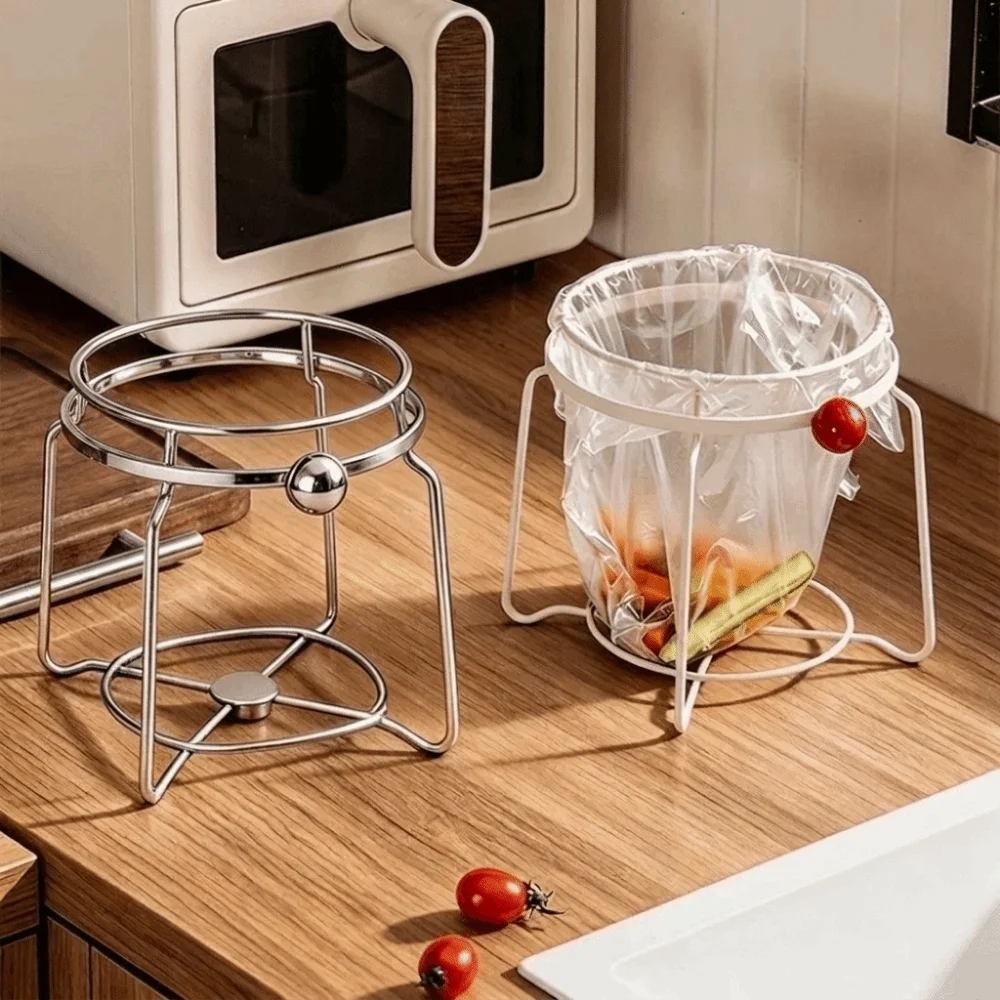 Durable Stainless Steel Trash Bag Holder Rust-proof Wide Opening Trash Bag Support Anti-slip Sink Garbage Organizer Countertop