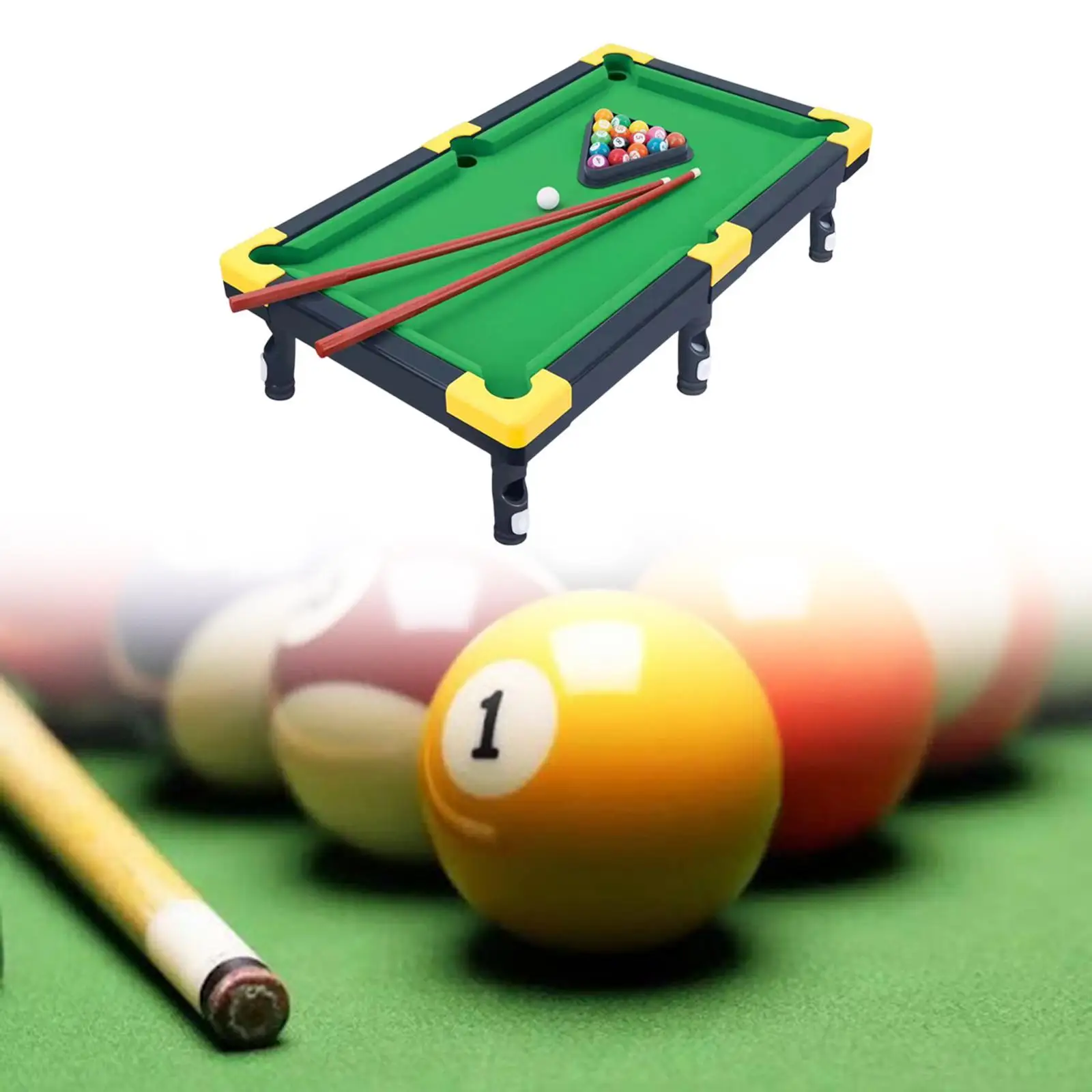 

Mini Pool Table Game with 2 Sticks 16 Balls and Triangle Indoor Game Toy
