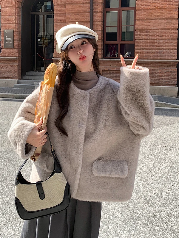 Damska kurtka z futra jagnięcego ort Thiened, jesienno-zimowa, nowa, wysokiej jakości, mały rozmiar, sztuczne futro, ekologiczne futro.