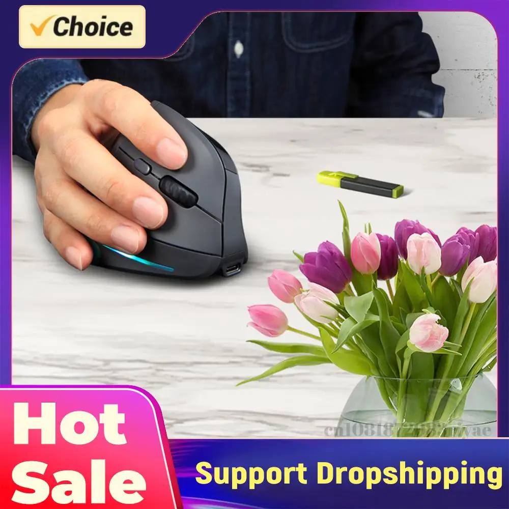 Wireless Bluetooth-Compatible Mouse Rechargeable Tri-Mode BT+2.4GHz+Wired Adjustable DPI 7 Buttons for Laptop Desktop PC Macbook