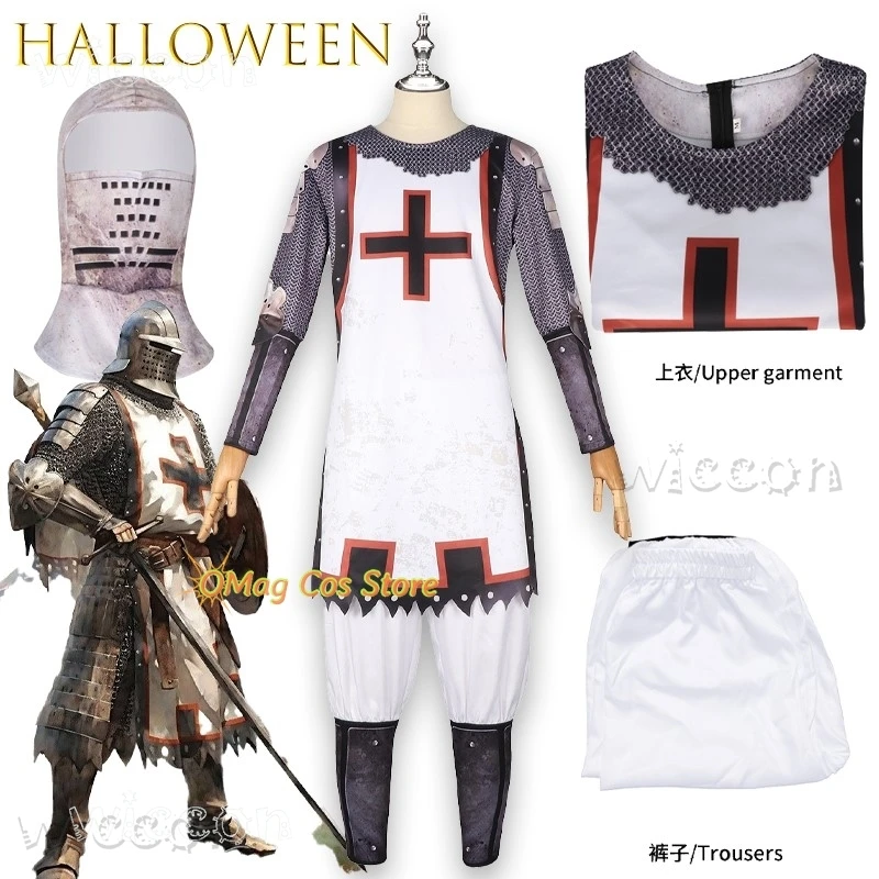 

Halloween Costume Vintage Print Men TShirts cosplay costume Samurai Pattern Knights Templar 3D Cotton Streetwear Autu