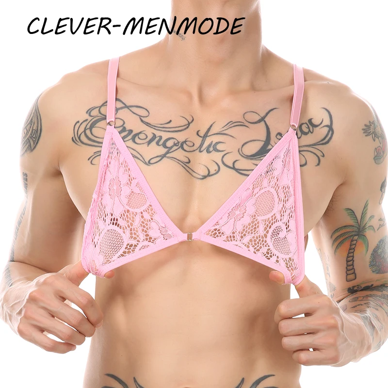 Sujetador abierto de encaje Sexy para hombres y mujeres, Top extremo con cuello Halter, lencería, Top corto, Bralette ajustable, ropa Gay fetiche para adultos