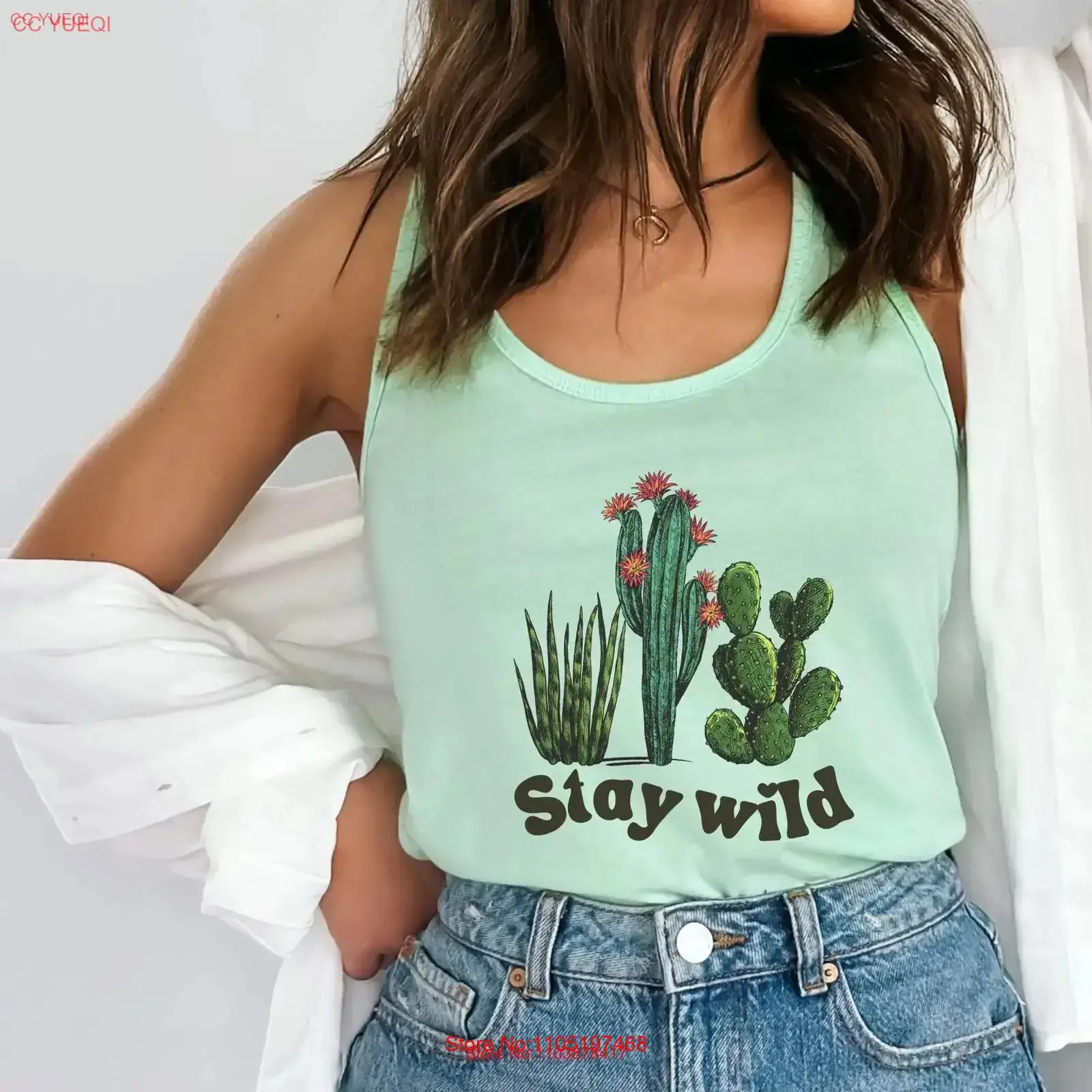 

Stay Wild shirt desert tank top cactus for her hiking women retro western SouthwesT T vintage Washed graphic homme fashion