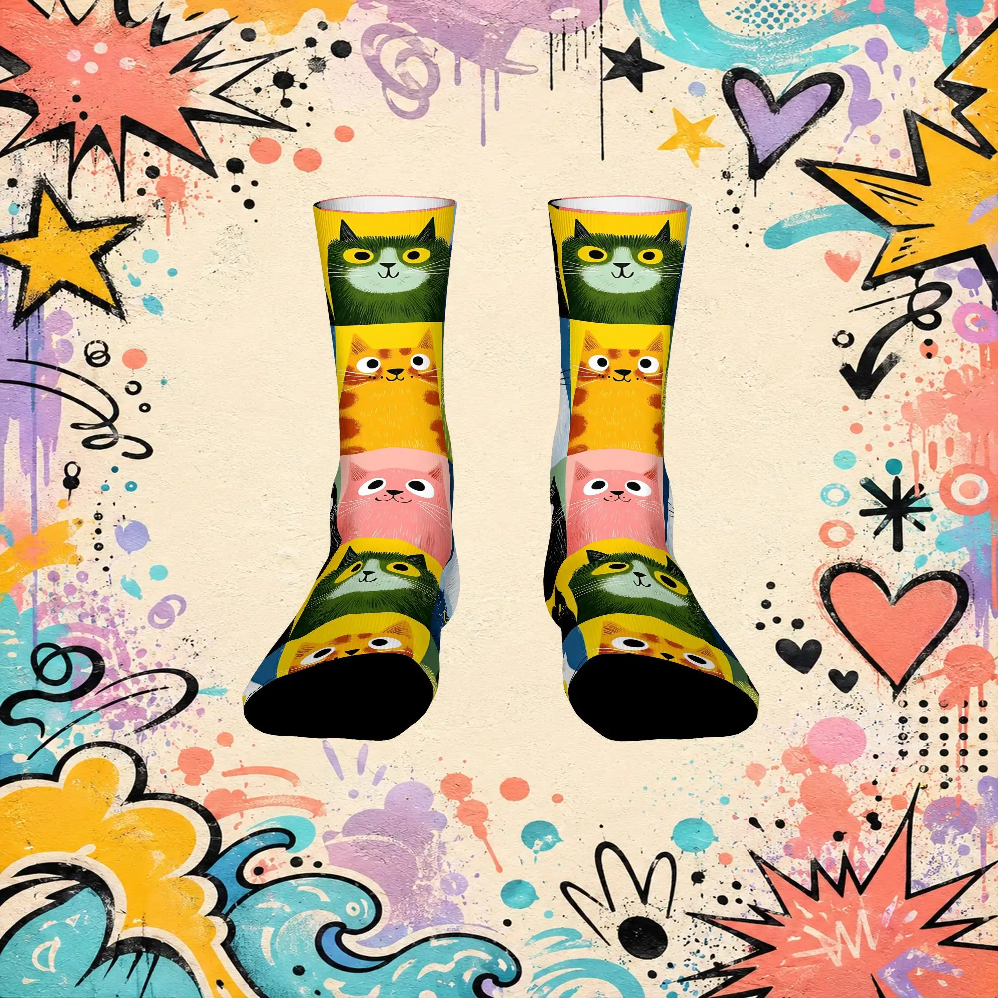 Bold Shape Cute Cat Pattern Funny Men's compression Socks Unisex items Crew Sock Cycling socks