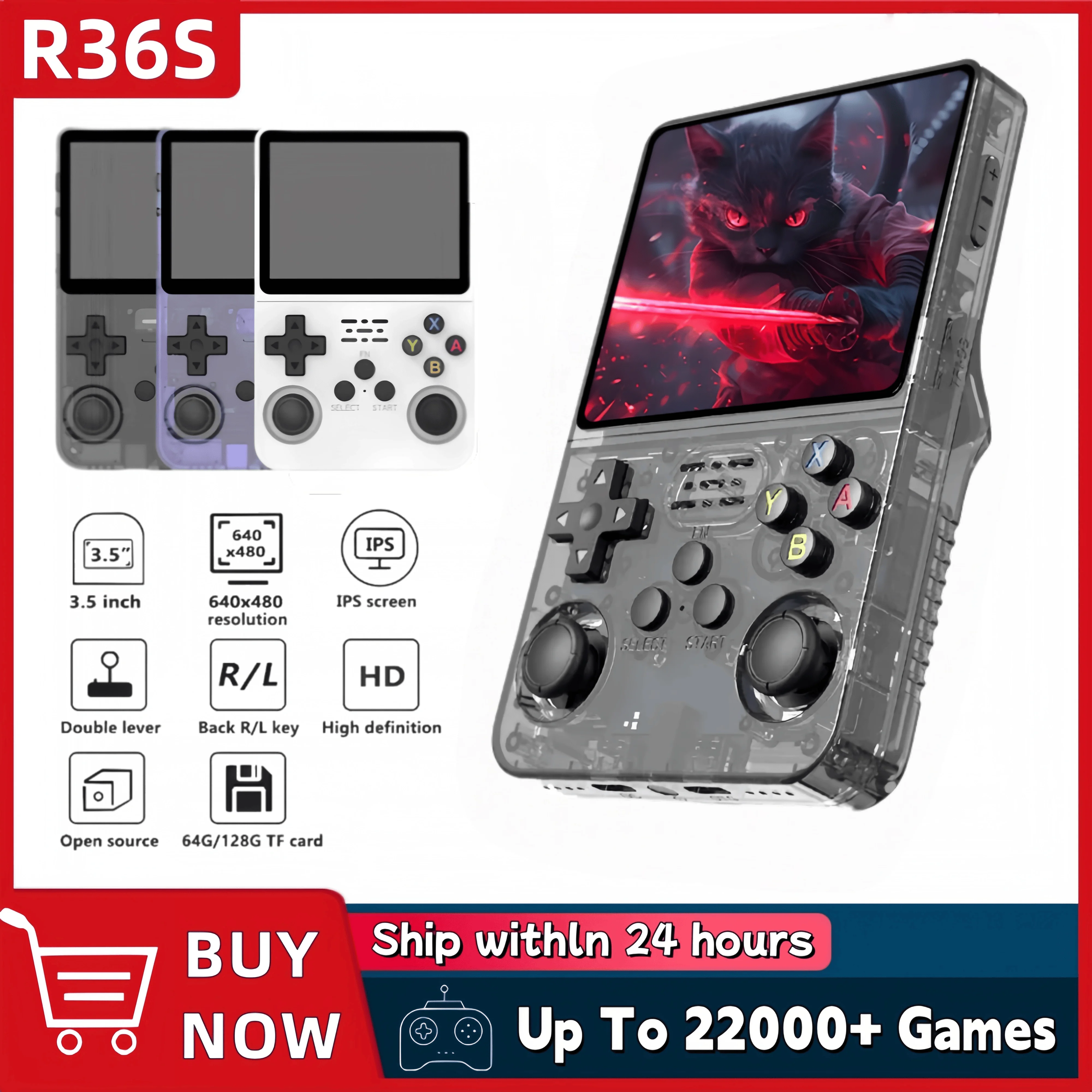 Konsol Video Game Genggam Retro R36S Layar IPS 3.5 Inci 128GB Game Terpemuat Sistem Linux Pemutar Saku Portabel