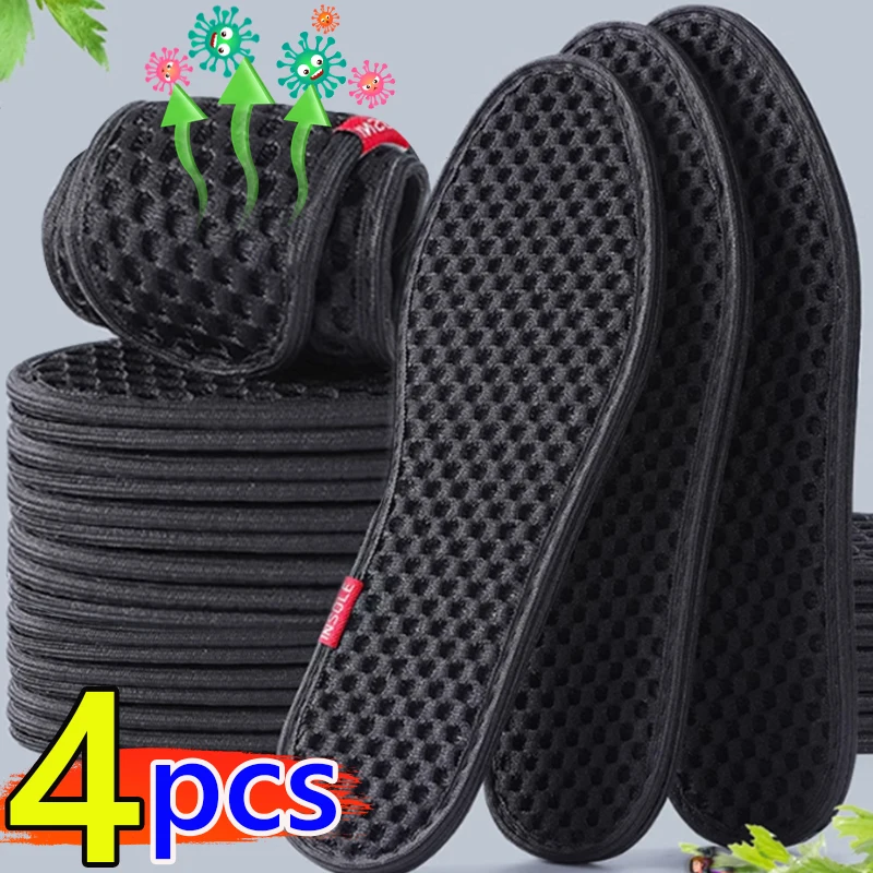 Plantillas desodorantes de carbón de bambú para hombre y mujer, almohadillas de malla transpirables para absorber el sudor, plantilla suave absorbente de golpes, accesorios para zapatos