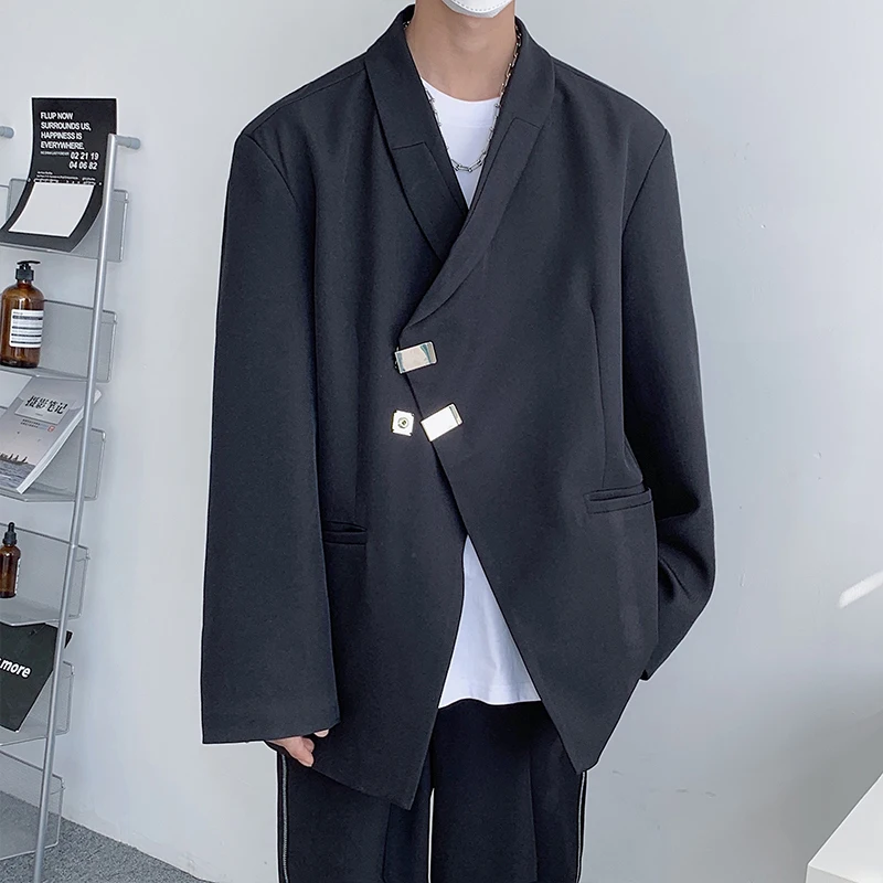 LUZHEN Autumn New Metal Buckle Asymmetric Placket Design Korean Fashion Blazers Original Men's Elegant Trendy Suit Jacket LZ2045