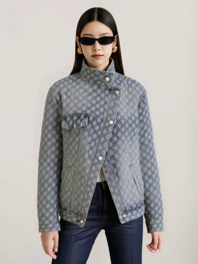 SHENGPALAE Fashion Women’s Denim Coat Turtleneck Single Breasted Full Sleeve Patchwork Versatile Jacke Autumn 2026 New 5R4436 6 SHENGPALAE Fashion Women's Denim Coat Turtleneck Single Breasted Full Sleeve Patchwork Versatile Jacke Autumn 2026 New 5R4436 6