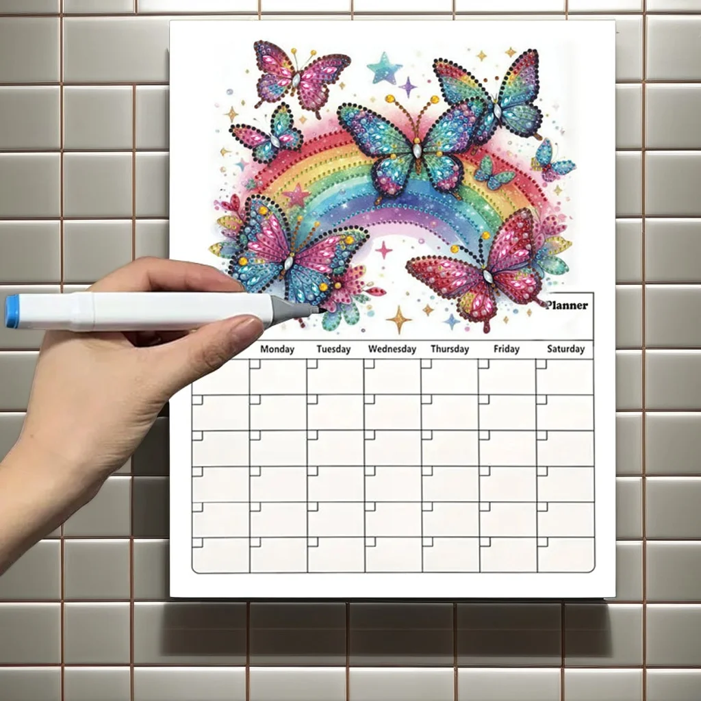 1pc DIY Butterfly Diamond Painting Calendar Fridge Magnet Destined Refrigerator Magnetic Handwritten Planner for Home Office - view 5