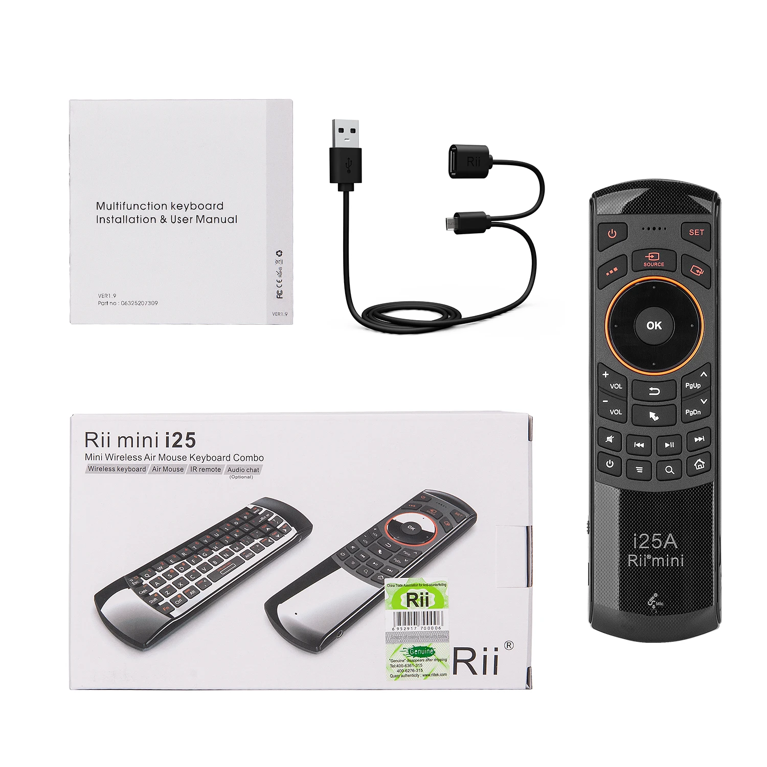 Rii Mini i25A bezprzewodowa RU/klawiatura amerykańska pilot bezprzewodowa mysz z gniazdem słuchawkowym do Smart TV z androidem TV, pudełko PC