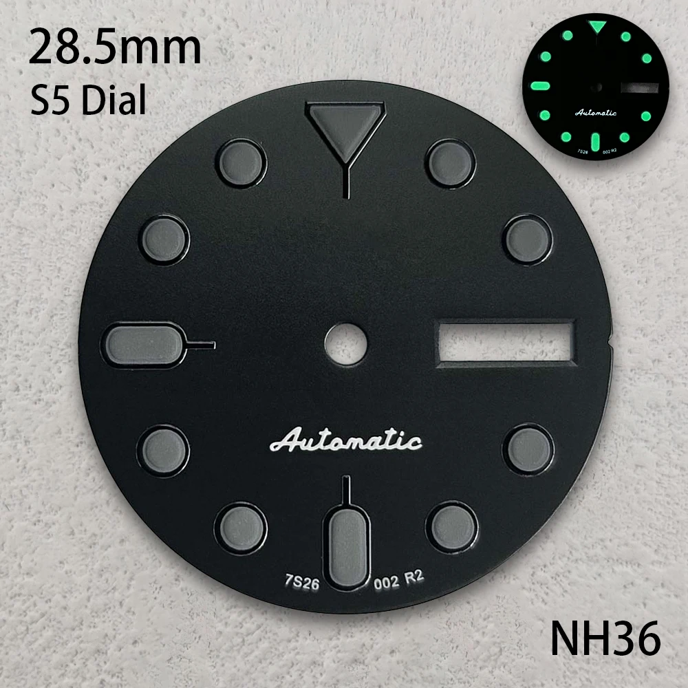 28.5mm S5 Logo Camouflage Dial Suitable For NH35/NH36/4R36 Movement Green Luminous Dual Calendar Watch Modification Accessories