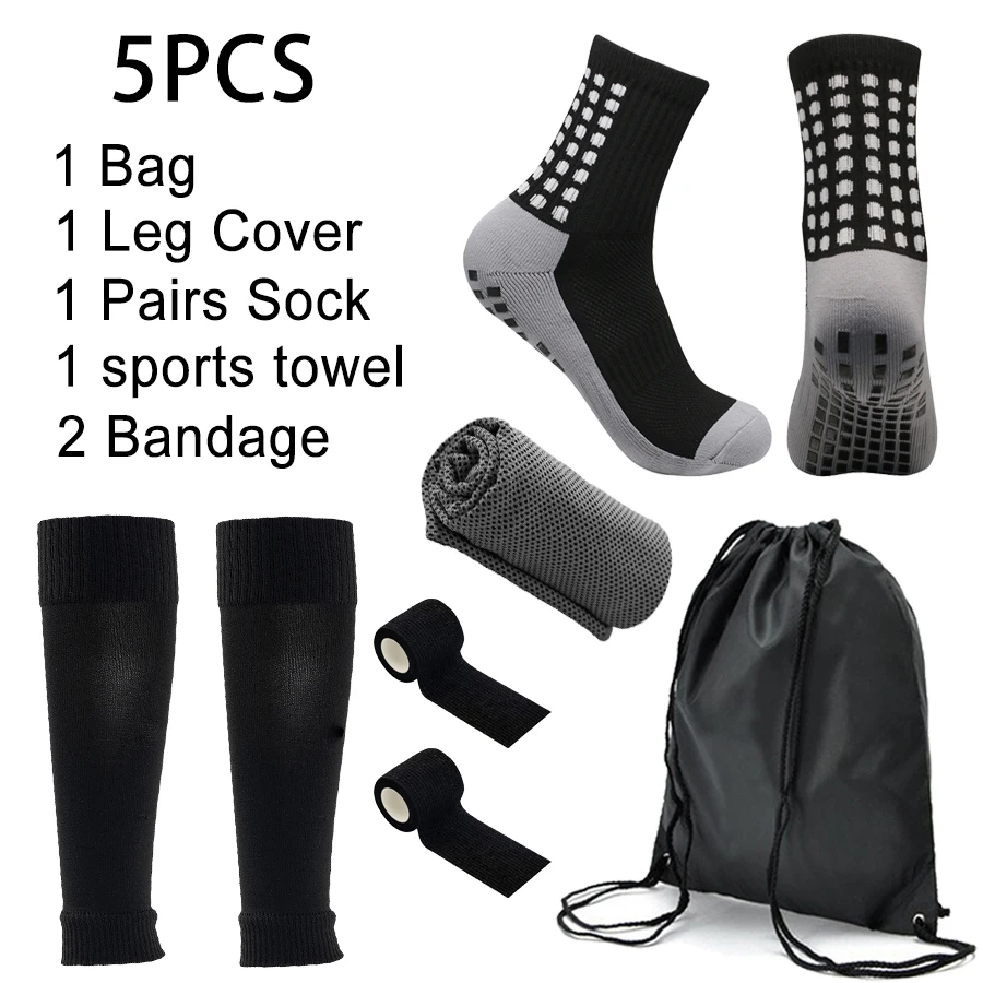 

5 шт., сумка для мяча на шнурке, футбольные носки для мужчин и женщин, леггинсы, спортивный тренировочный комплект для ног, носки для верховой езды, бандажные дышащие полотенца