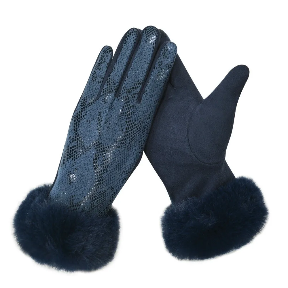 Retro Snake Pattern Touch Screen Gloves Windproof Thickened Keep Warm Gloves Cold Proof Mittens for Women