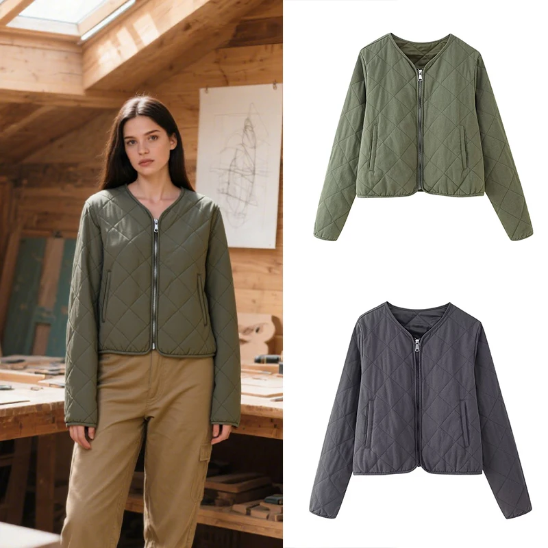 

Womens Jacket Zipper Design Quilted Padded Jacket Trafizaran Spring Fashion Outfit Casual Street Style Woman Clothing Trafizaran