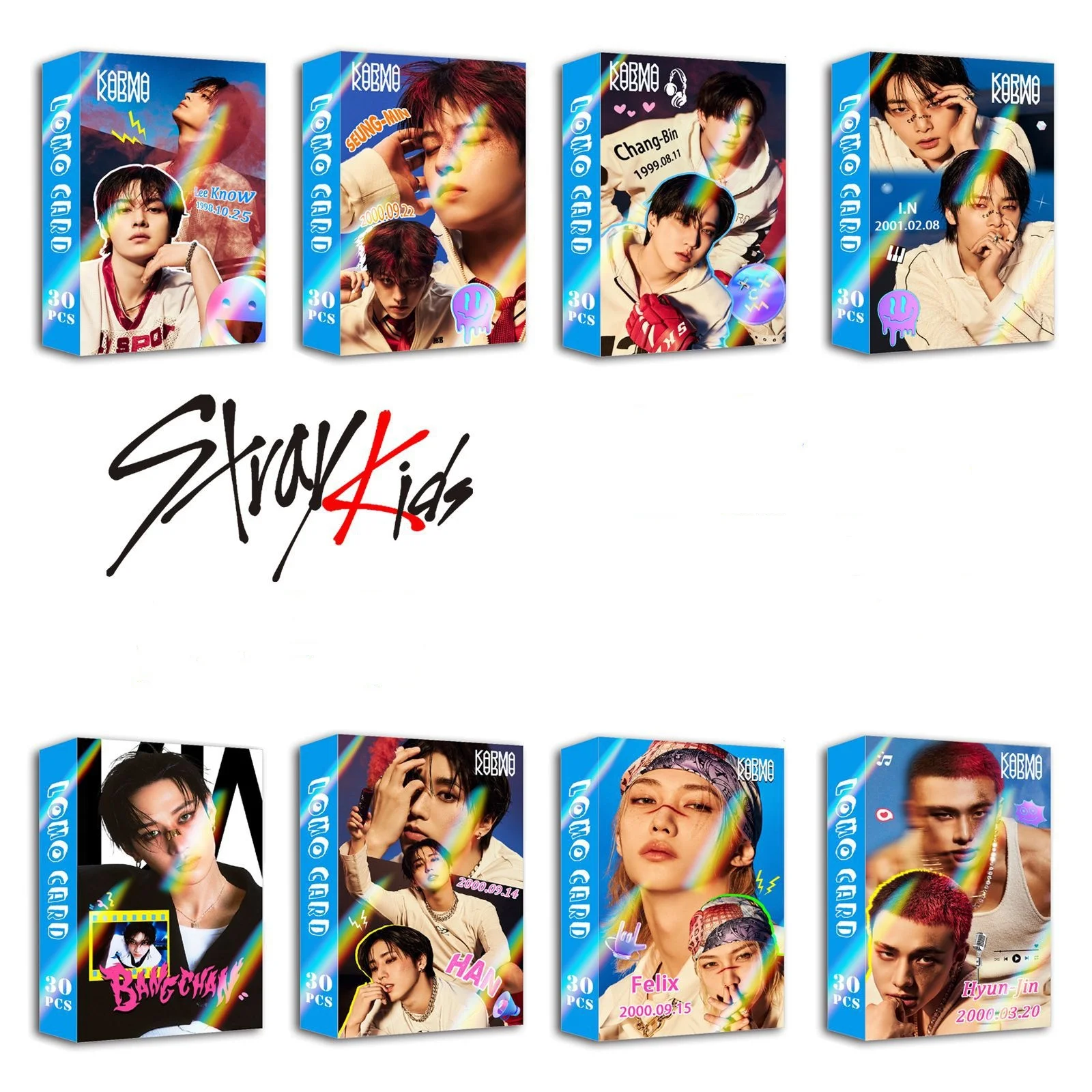 

30 лазерных карточек STRAYKIDS, периферийные флеш-карты для одиночной игры, периферийные товары SKZOO, двусторонние LOMO-карточки с изображением знаменитостей