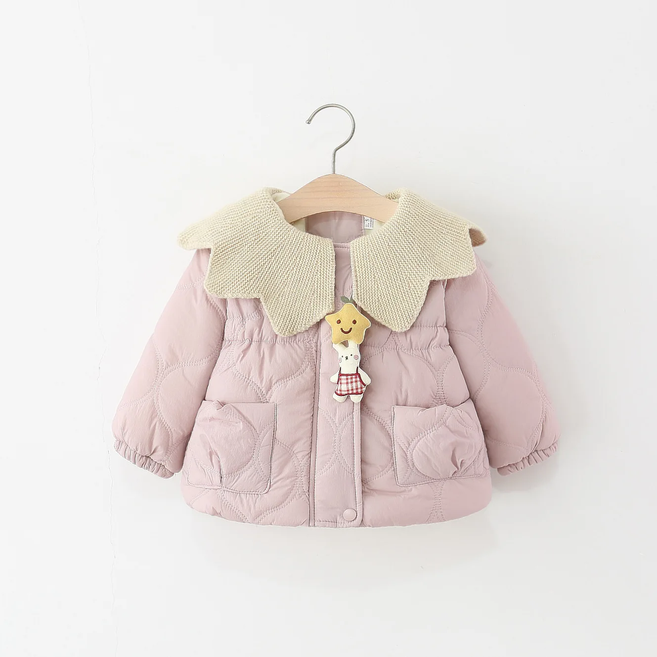 winter 2025 new star rabbit collar kids coat for girls clothes plush thickened cotton