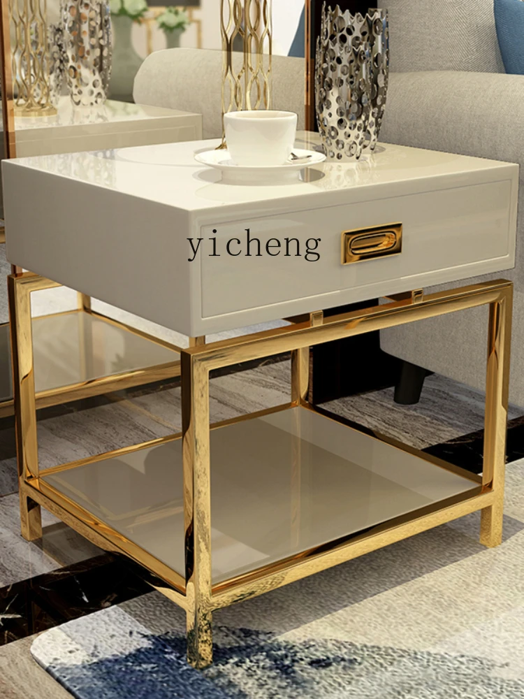 XL Stainless Steel Corner Table Sofa Side Table Paint Nordic Small Square Storage Bedroom Side Cabinet