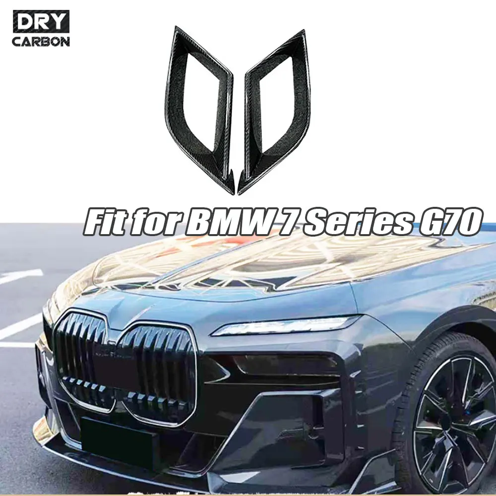 Real Dry Carbon Fiber For BMW 7 Series G70 Sport 2023-2026 Front Bumper Air Vent Outlet Frame Trim Cover Body Kits FRP