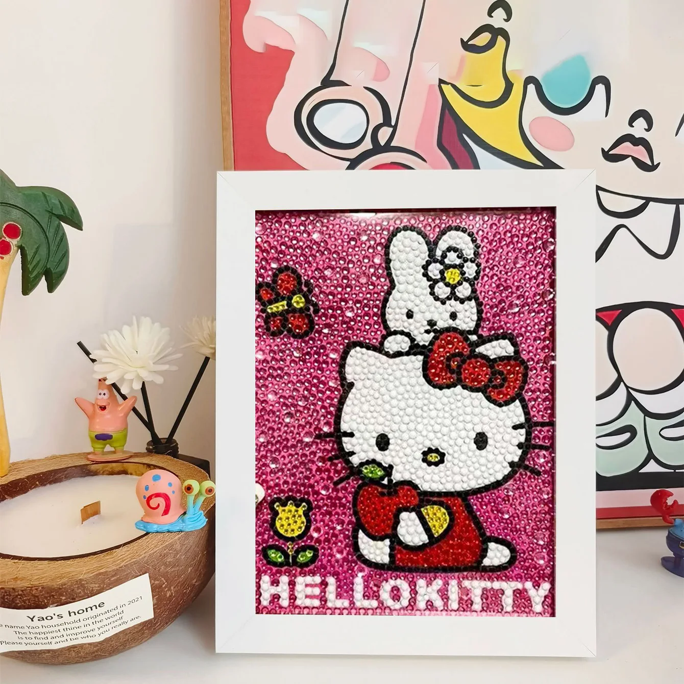 

Sanrio Cartoon Crystal Diamond Paste Painting Handmade DIY Frame Decoration Painting Hello Kitty Cross Embroidery Kit