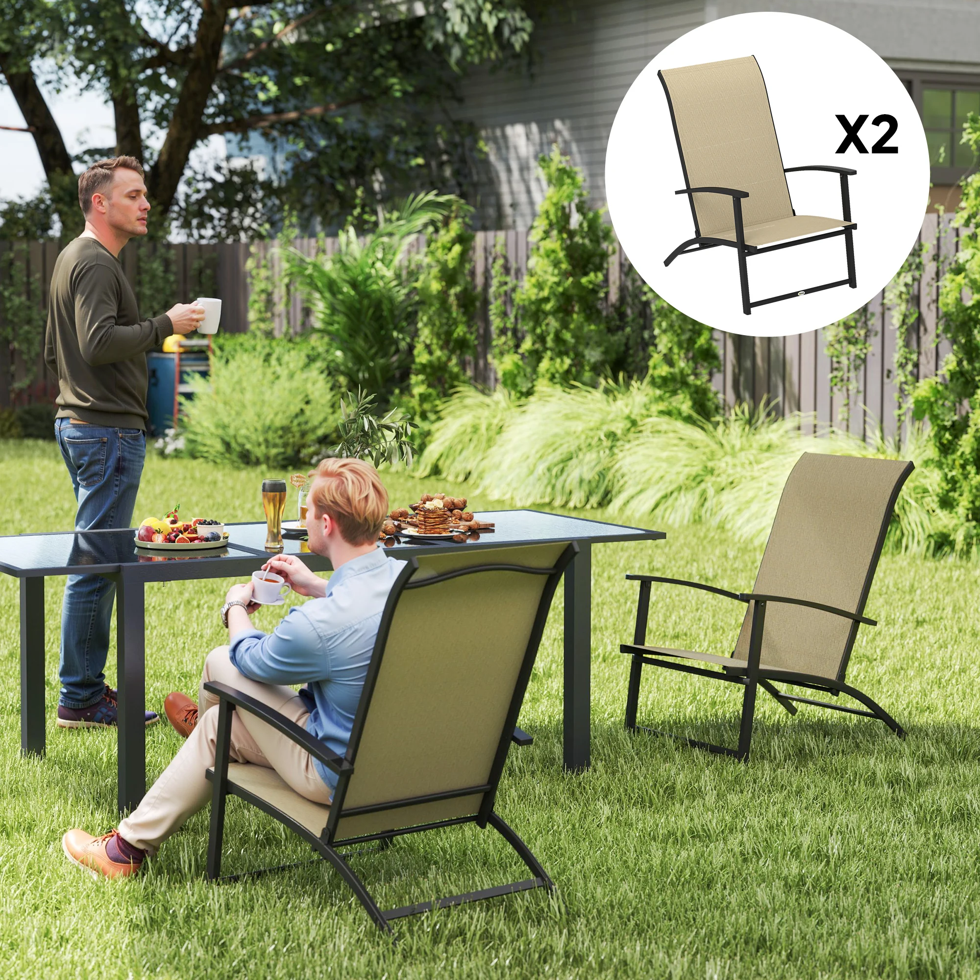 Folding Patio Chairs Set of 2, Portable Camping Chairs, Beige