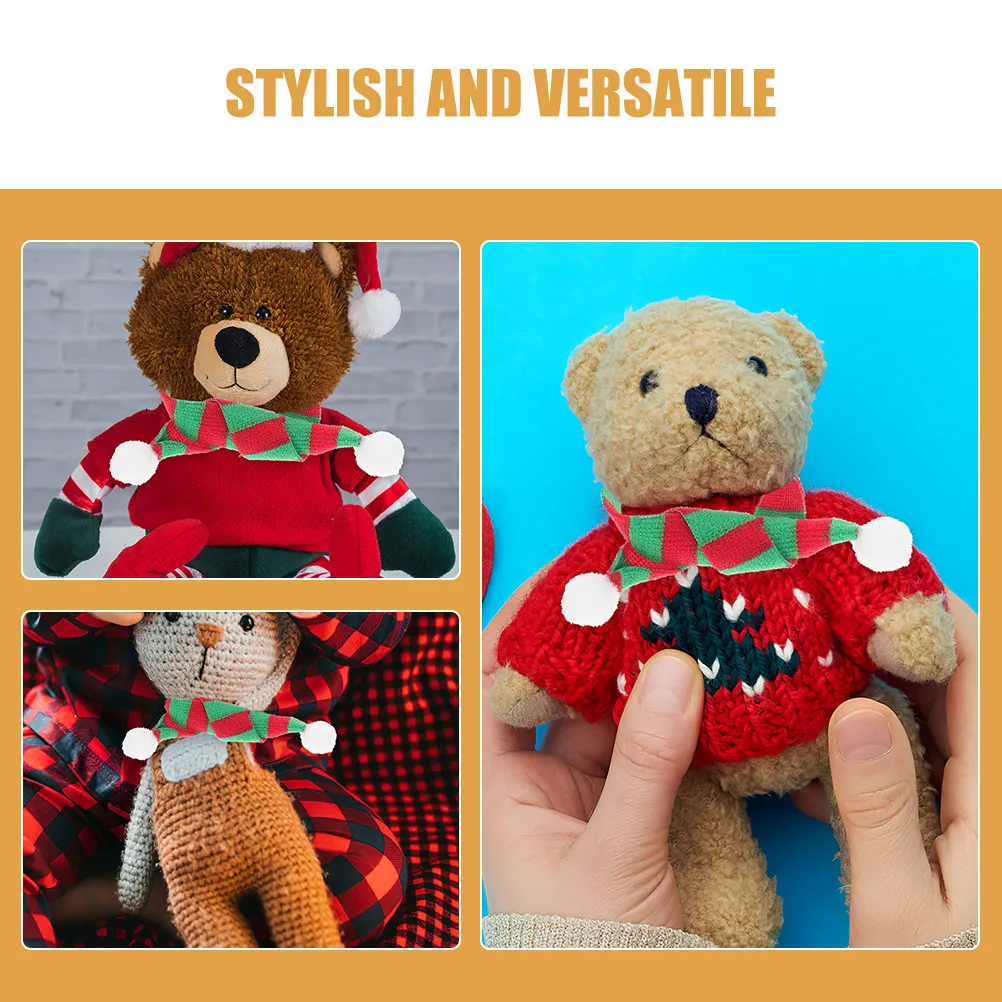 10Pcs Mini Santa Scarf Snowman Bear Tiny Knitted Craft Accessory for Holiday Decoration Miniature Pet Scarf Wine Bottle Cover