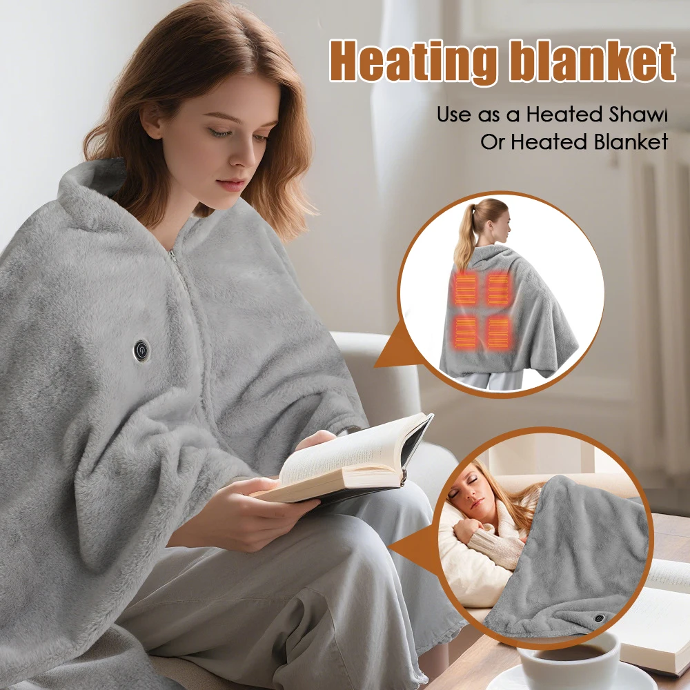 USB Heated Shawl Blanket 3 Speed Heating Washable Nap Shawl Electric Scarf Portable USB Plug Heated Blanket Warm Flannel