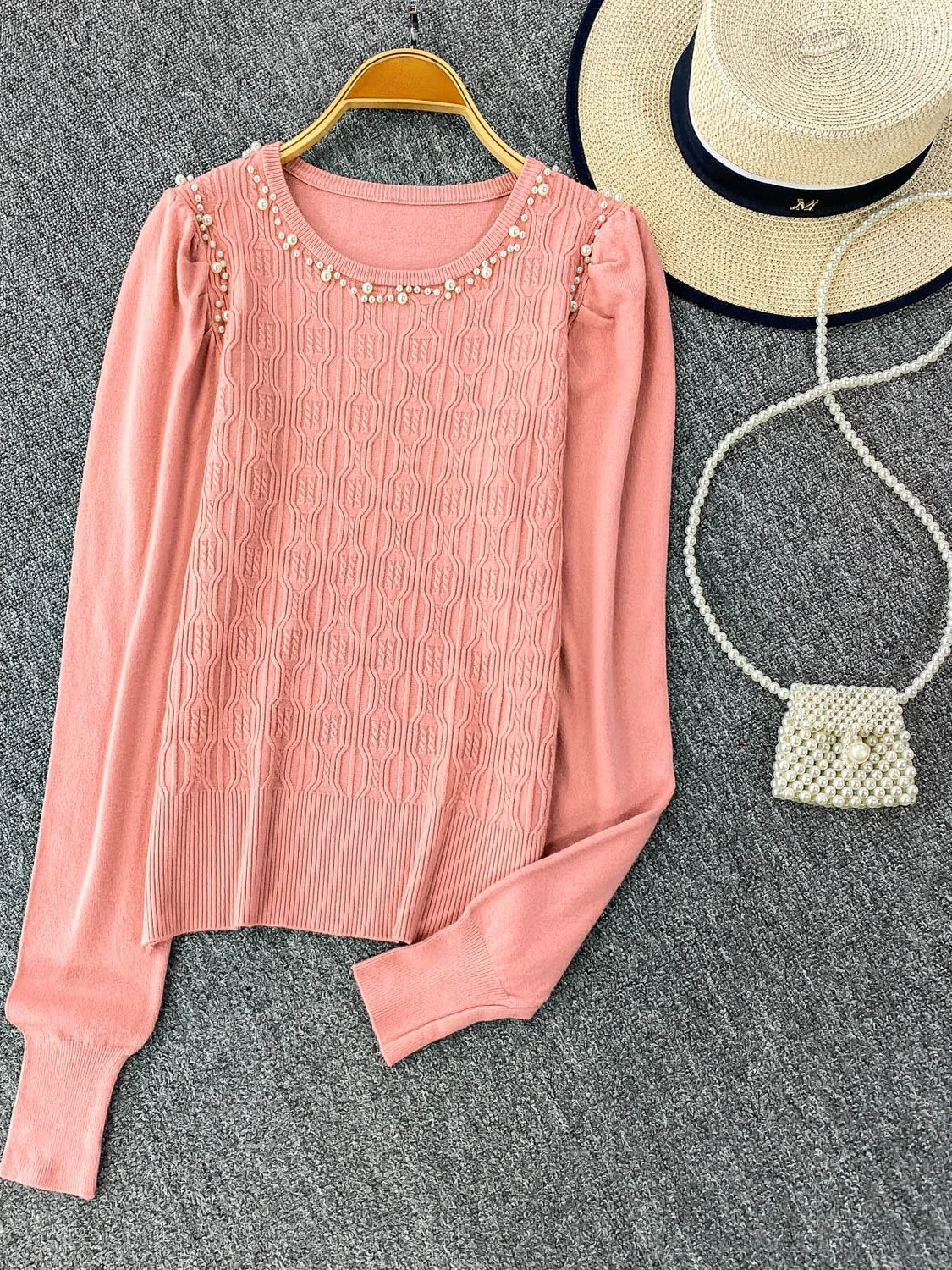 2025년 가을 신상 한국 스타일 니트 스웨터 라운드 넥 풍성한 장식 루즈핏 긴팔 여성 상의 슬림핏 트위스트