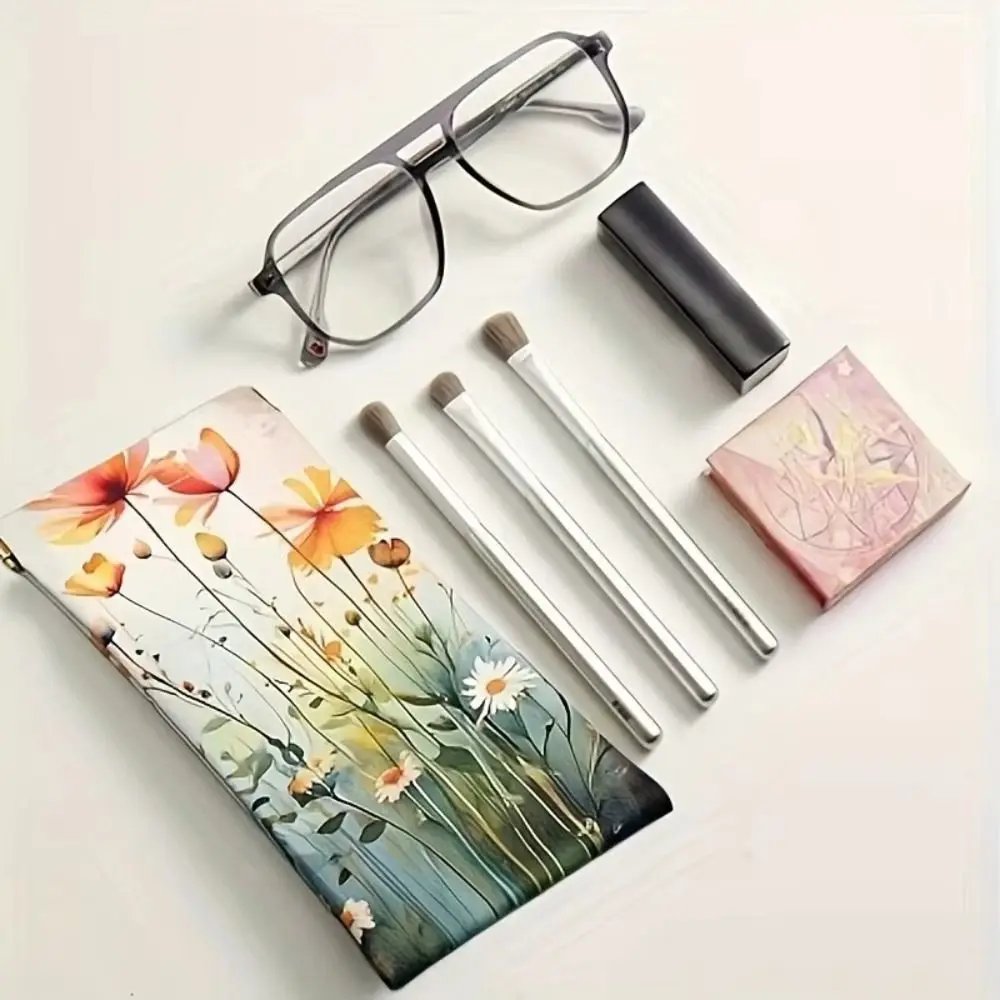 Portable Faux Leather Glasses Case Waterproof Floral Pattern Eyeglass Pouch Eyewear Accessories Travel Storage Bag Glasses