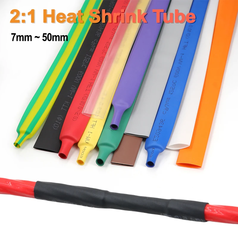 2m 2:1 Heat Shrink Tube Diameter7 8 9 10 12 15 20 25 30 35 40 50mm Polyolefin Thermal Cable Sleeve Insulated Wire Protector Wrap