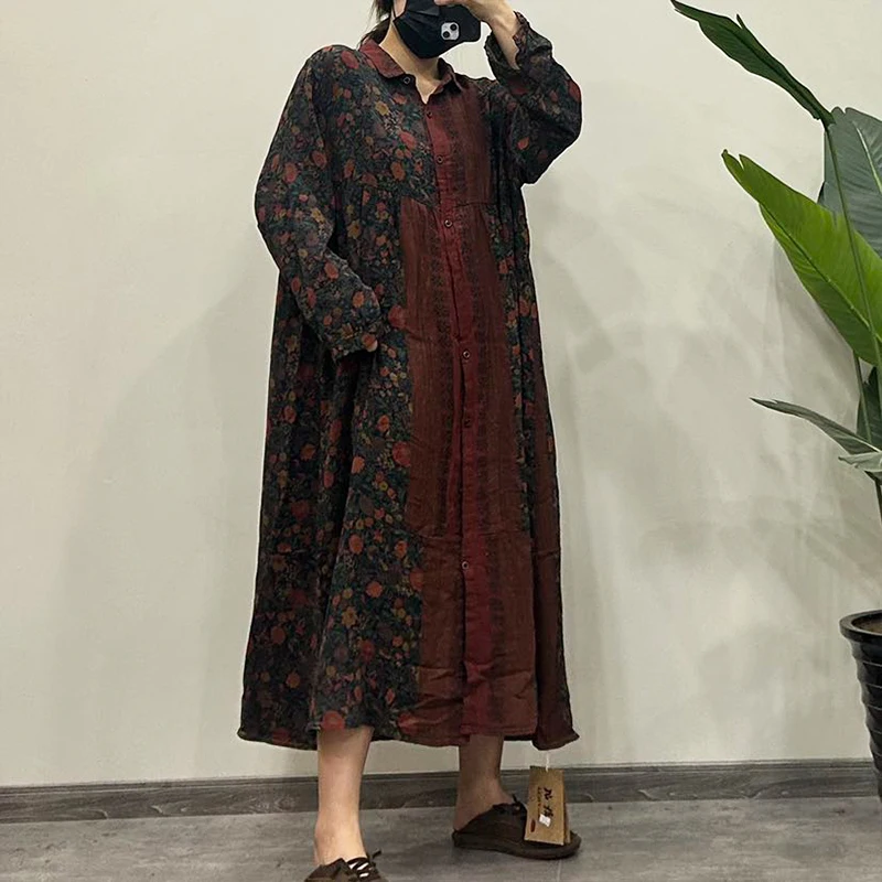 Masss Wasss 2026 primavera Bohemia mujer moda vestido Floral suelto Vintage ropa larga señoras clásico Vintage impreso Vestidos